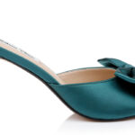 Emerald Satin Bow Sandal - Angle View