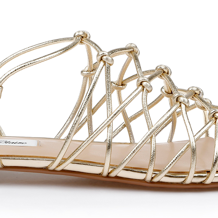 Gold Metallic Leather Flat Sandal - Angle View