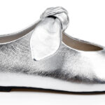 Metallic Silver Flat With Bow - Angle View