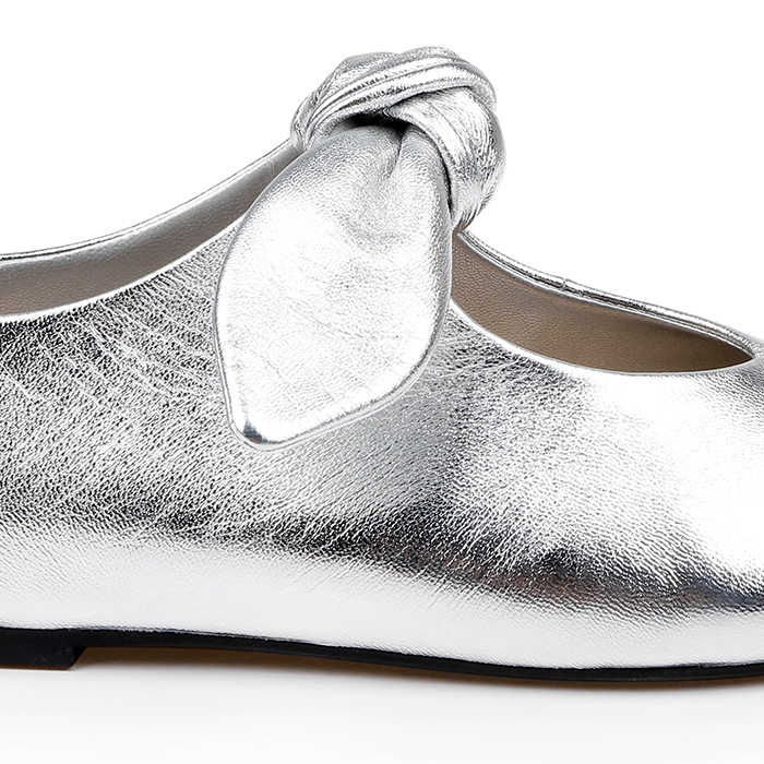 Metallic Silver Flat With Bow - Angle View