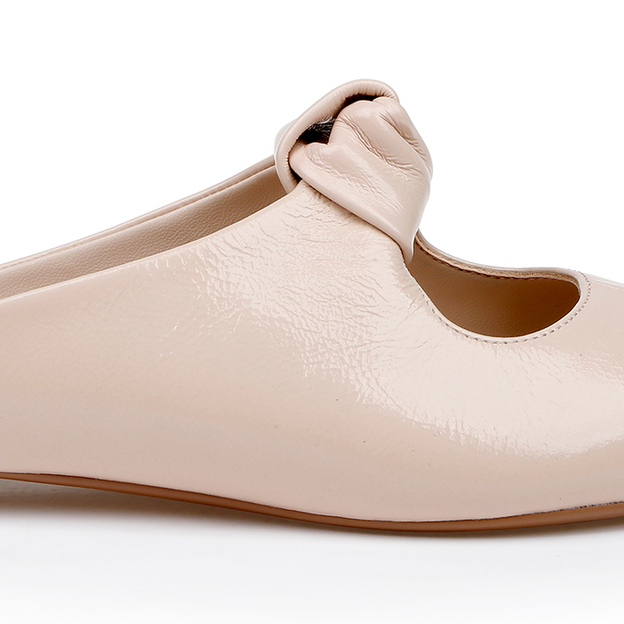 Nude Wrinkle Patent Kid Leather Flat - Angle View