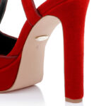 Racing Red Pleuche High Heel Sandal - Angle View