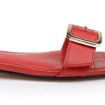 Red Kid Leather Flat Sandal - Angle View