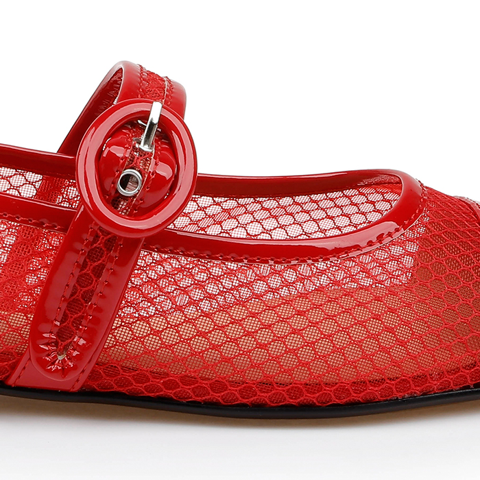 Red Mesh Maryjane Flat - Angle View