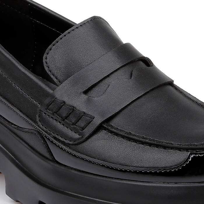 Shiny Black Synthetic Leather Loafer - Angle View