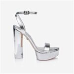 Silver PU Block Electronic Heel Sandal - Side View