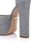 Silver Plaid Fabric Block Heel DOC Sandal - Angle View