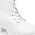 White Synthetic Leather Ankle Boot - Angle View