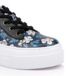 Black Cow leather & Navy Print Kid Leather Sneaker - Back View