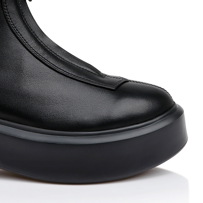 Black Cow Leather Ankle Boot - Close-up View