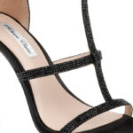 Black Crystal Satin & Hotfix Stiletto Sandal - Close-up View