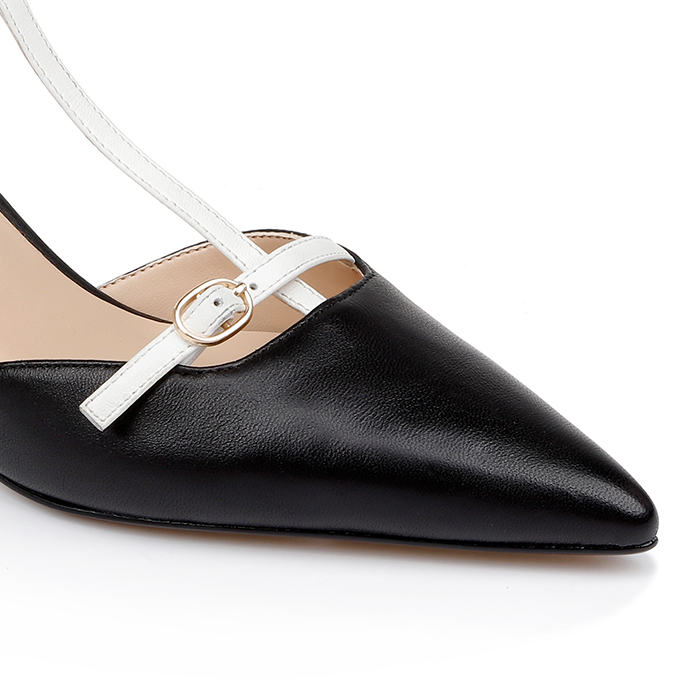Black Leather Strap Pump - Close-up View