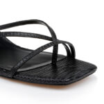 Black Lizard Kid Leather Sandal - Close-up View