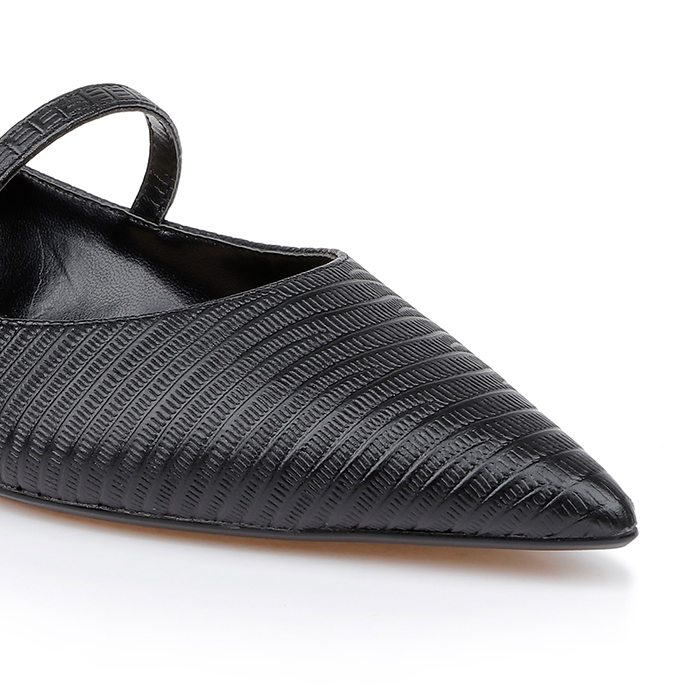 Black Lizard Leather Flat - Close-up View