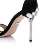 Black Lux Satin High Heel Sandal - Close-up View