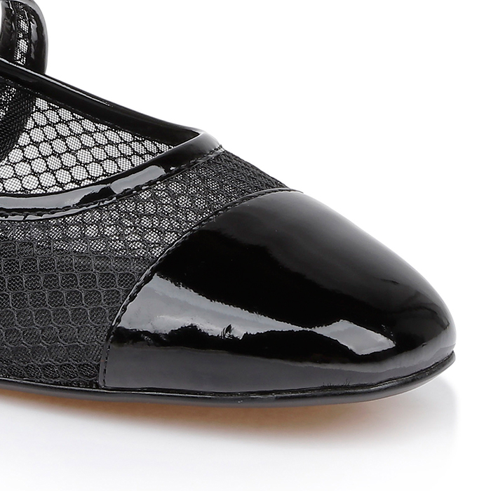 Black Mesh Maryjane Flat - Close-up View