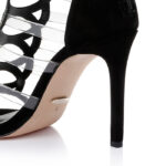 Black Microsuede & Rainbow Hotfix Stiletto Sandal - Close-up View