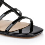 Black Patent Kid Leather Flat Sandal - Close-up View