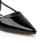 Black Patent Kid Leather Slingback Flat - Close-up View