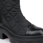 Black Plaid Fabric & Cow Leather Booty - Close-up View