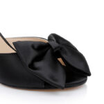 Black Satin Bow Sandal - Close-up View