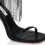Black Shimmer Sand Fabric & Crystal Chain Stiletto Sandal - Close-up View