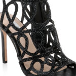 Black Shimmer Sand Fabric & Laser & Hotfix Stiletto Sandal - Close-up View