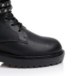 Black Synthetic Leather Ankle Boots - Close-up View