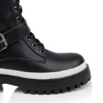 Black Synthetic Leather High Ankle Boot - Close-up View