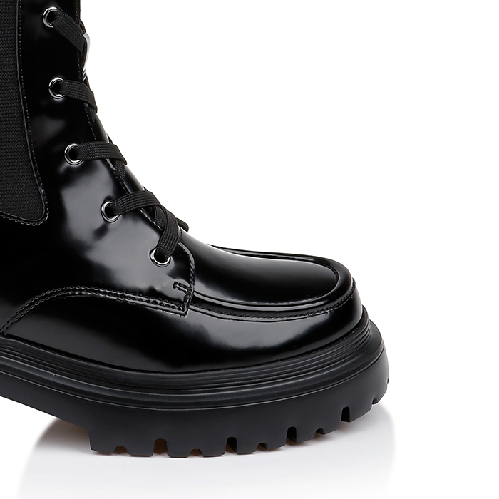 Black Synthetic Leather Knee Boots - Close-up View