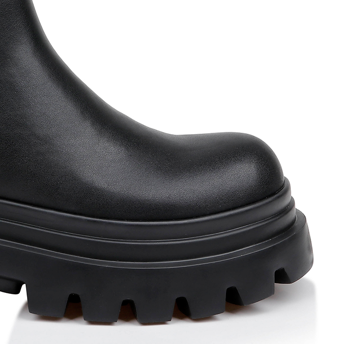 Black Synthetic Leather Elastic High Ankle Boot - Close-up View