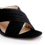 Black Velvet Heel Sandal - Close-up View