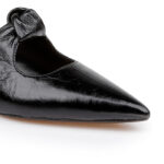 Black Wrinkle Patent Kid Leather Flat - Close-up View