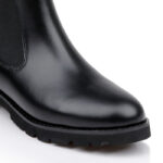 Black high shine cow leather knee boot - Close-up View