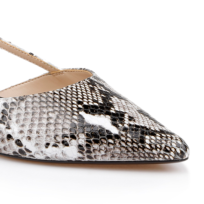 Black&White Snake Kid Leather Slingback Flat - Close-up View