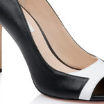 Black & White Kid Leather Stiletto Sandal - Side View