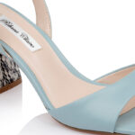 Blue Haze Kid Leather Block Heel Sandal - Close-up View
