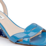 Cendre Blue Patent Lea Wedge Sandal - Close-up View