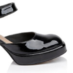 Chunky Heel Squared Toe Patent Sandal - Close-up View