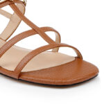Cognac Lizard Kid Leather Flat Sandal - Close-up View