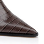 Croco brown block heel high ankle boot - Close-up View