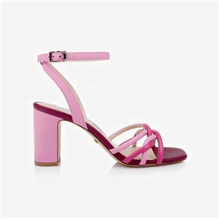 Cyclamen & Raspberry Rose Kid leather Block Heel Sandal - Close-up View