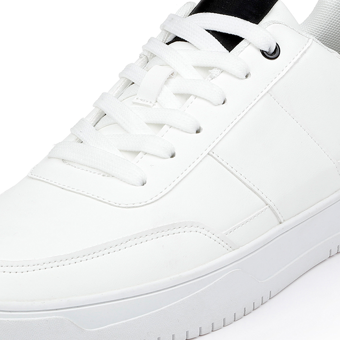Giorgio White Lace Up with Navy Tongue Label - Close-up View