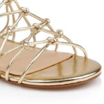Gold Metallic Leather Flat Sandal - Close-up View