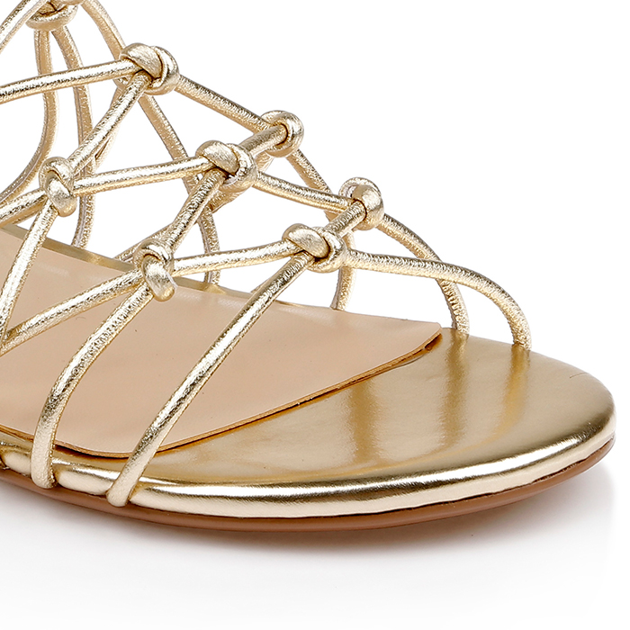 Gold Metallic Leather Flat Sandal - Close-up View