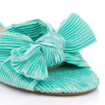 Green Ruched Fabric Heel Sandal - Close-up View