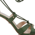 Ivy Fabric & Kid Leather Electronic Heel Sandal - Close-up View