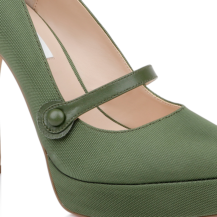 Ivy Fabric & Kid Leather Stiletto Pointed Toe Pump - Close-up View