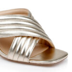 Light Gold Metallic Kid Leather Heel Sandal - Close-up View