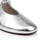 Metallic Silver Flat With Bow - Close-up View